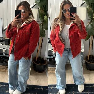PAM & GELA FAUX FUR LINED CORDUROY TRUCKER JACKET